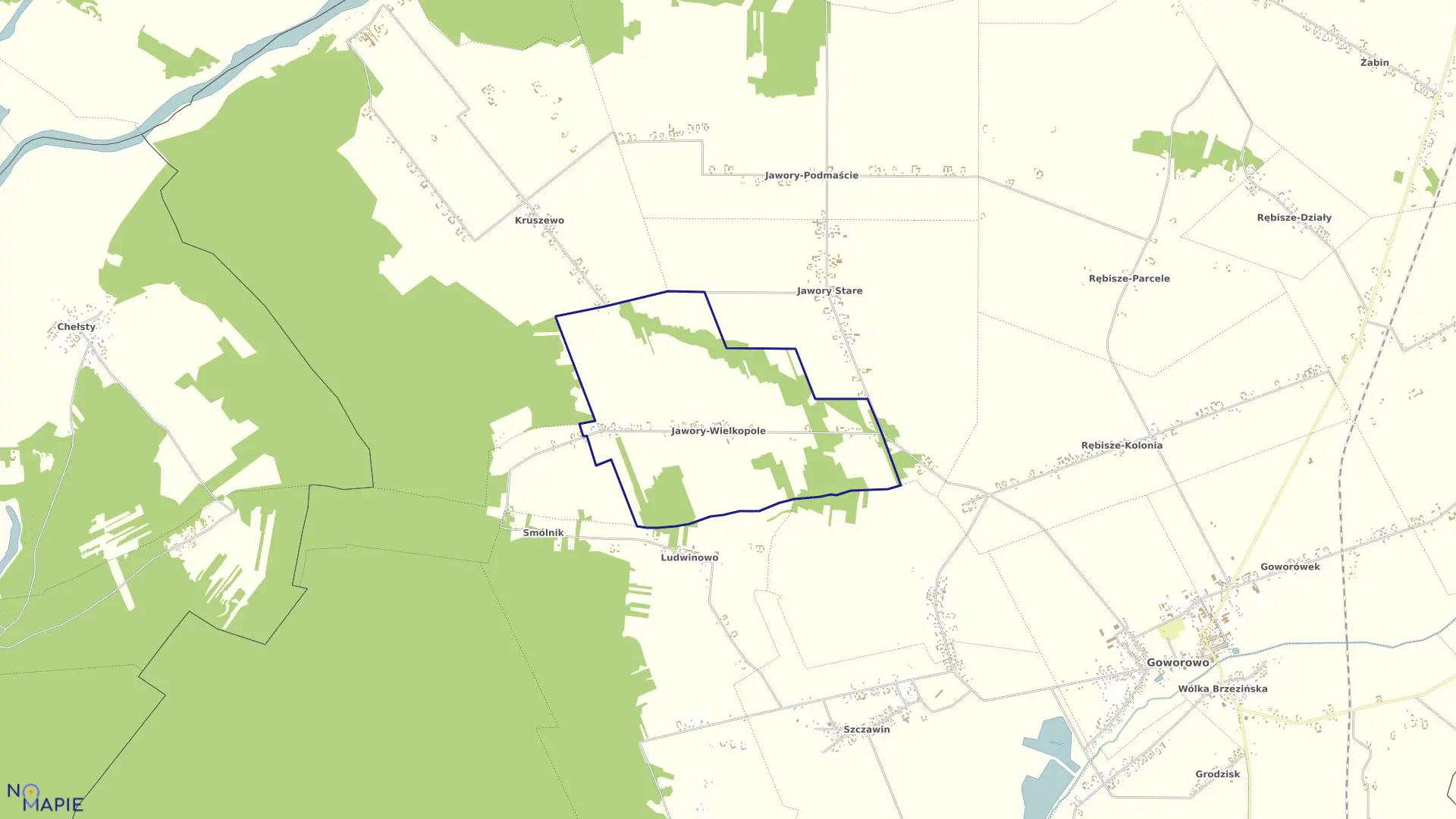 Mapa obrębu JAWORY WIELKOPOLE w gminie Goworowo